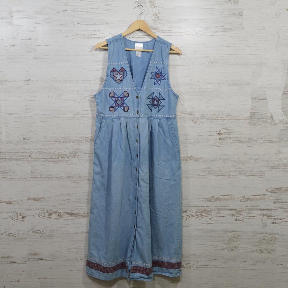 Light Blue Sleeveless Embroidered Denim Dress